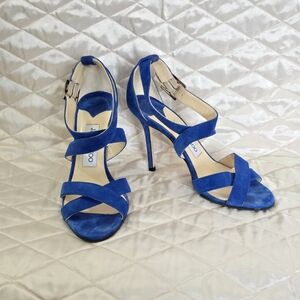 Blue Suede Strappy High-Heel Sandals by Jimmy Choo